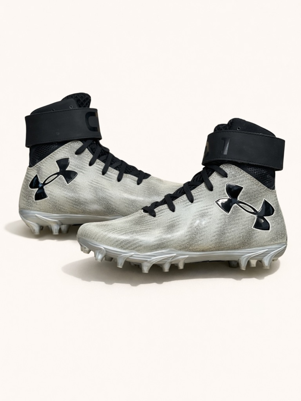 Under Armor C1N MC Cam Newton Football Cleats Boys 3Y Black Silver High Top